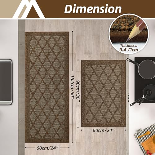 COSY HOMEER Kitchen Rugs, 2 PCS Kitchen Mats Non Slip Washable,Brown - color: Brown, size: 24"x36" + 24"x60"