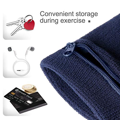 Hoter Sport-Wristband Wrist-Pouch Zipper Wrist-Wallet - Running Tennis Wrist Wallet Thick Solid Color Sweatband Wallet for Keys ID Cards,1PCS/2PCS Pack