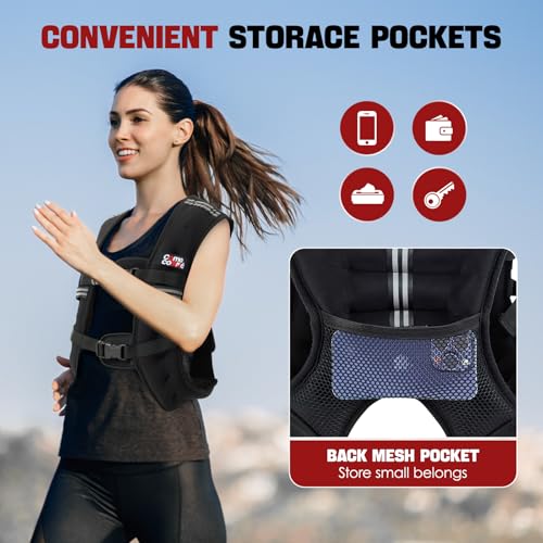 Weighted Vest, 5lb/10lb/12lb/15lb Weight Vest with Reflective Stripe for Women, Men, Rucking Vest for Walking Strength Training Running, Workout, Jogging - size: 10 lb