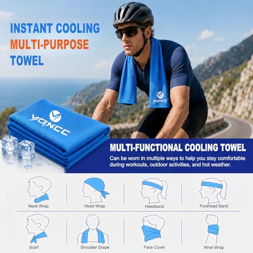YQXCC 2 Pack Cooling Towels (47"x12"), Ice Cool Towel for Neck & Face - color: Light Blue/Light Gray