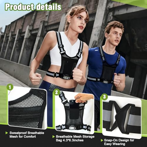 Gesture Sensing Running Light Reflective Vest with Pouch (Black) - color: black