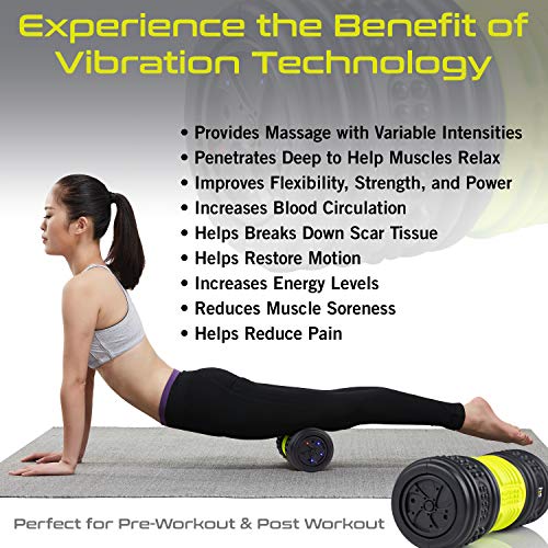 HealthSmart 4-Speed Vibrating Exercise Roller Foam FSA/HSA Eligible – Deep Tissue Massage Muscle Recovery & Pain Relief for Full Body | Electric Foam Roller for Physical Therapy & Workout