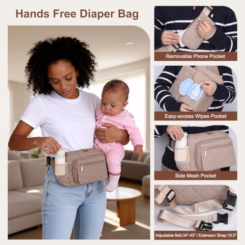 Rexmore Puffer Quilted Diaper Fanny Pack, Crossbody Mom Purse, Khaki - color: Khaki