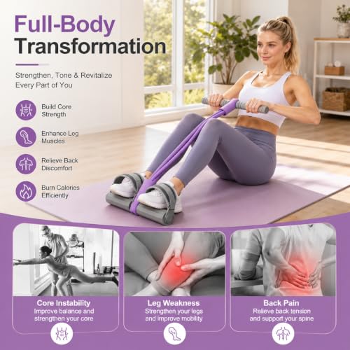 Adjustable Foot Pedal Resistance Bands with Handles - color: Purple