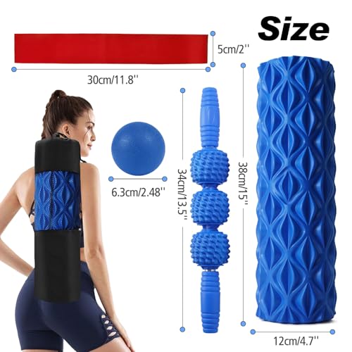 5 in 1 Foam Roller Set High Density Patented Foam Roller for Exercise - color: Blue Diamond