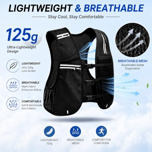 Running Vest for Women and Men,Vests with Water Bladder and Included Bottle，Lightweight Hydration Trail Running Vest - color: BLACK, size: Large-X-Large