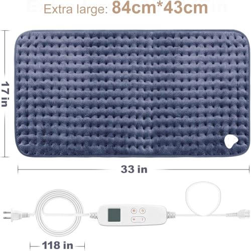 VAAGHANM Heating Pad: 33" x 17" Large Heat Pad for Full Back Coverage - color: Grey Blue