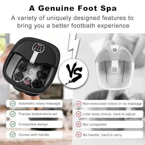 Collapsible Foot Spa Electric Rotary Massage with Heat, Bubble, Remote - color: Black