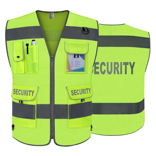 TCCFCCT Mesh Security Vest for Security Guard 9 Pockets High Vis, Yellow S - color: Yellow-bison 08, size: Small
