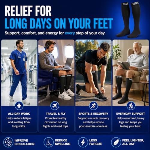 SB SOX Compression Socks for Men & Women (20-30mmHg) - color: Solid Black, size: Small