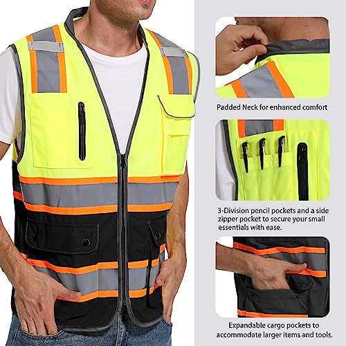 ArcRidge Reflective Safety Vest for Men and Women - High Visibility Construction Vest - Dual Tone Reflective Strips - color: Yellow-black, size: 3X-Large