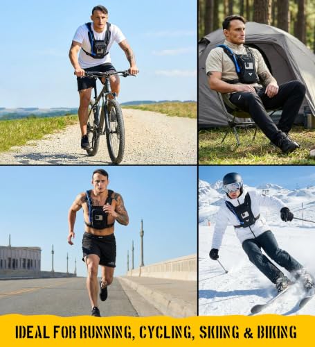 Elite Hydra Running Chest Pack w/ Phone Holder Touch Friendly, Camera Pocket for Men/Women Lightweight Hydration Vest Chest Rig w/ Water Bladder for Marathon, Cycling, ADV Camping, Skiing - size: Medium