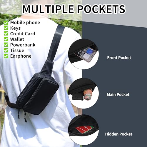 Fanny Pack Nylon Mini Belt Bag Everywhere Belt Bag for Women Water Repellent Waist Packs Crossbody Bags with Adjustable Strap - color: Black