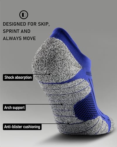 Men's No Show Compression Athletic Socks, Cushioned for Running Hiking - color: Royal Blue-4 Pairs, size: Large