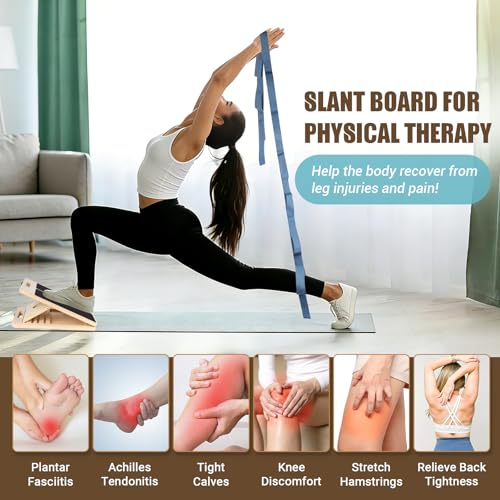 Slant Board Calf Stretch with Stretch Strap, 460 lb Portable Incline Board