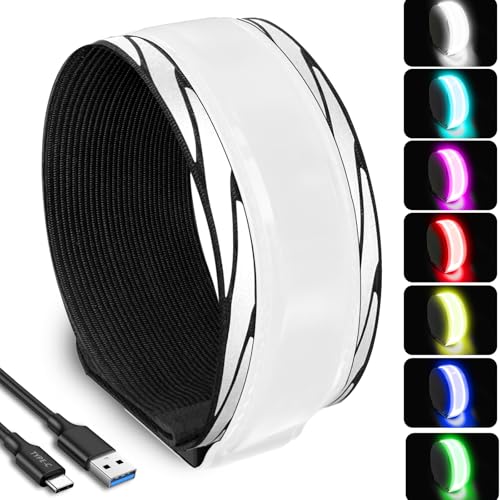 RGB 7 Colors Switchable LED Armband, USB-C Rechargeable, 360° Reflective Running Light for Runners, High Visibility Reflective Running Gear for Joggers Bikers Walkers - color: Feather