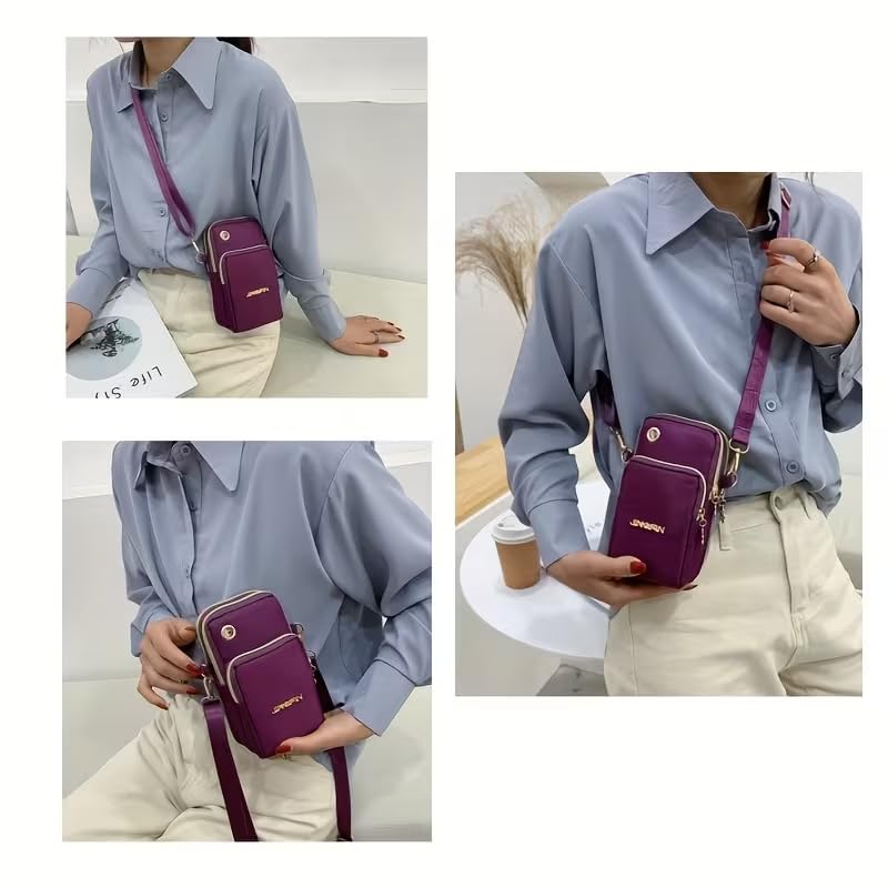 Crossbody Phone Bag Universal Armbands Phone Holder Pouch Case With Earphone Hole, Shoulder Handbag With Adjustable Strap - color: Purple