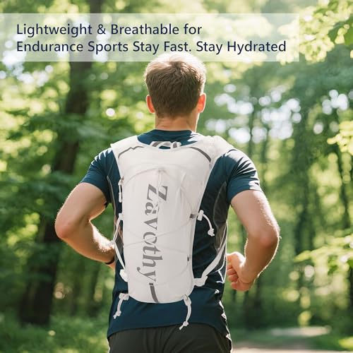 Zavothy Hydration Vest Pack with 1.5L Water Bladder, Lightweight 6L Hydration Backpack for Running, Hiking & Cycling, Breathable Reflective Hydration Vest for Men & Women - color: White