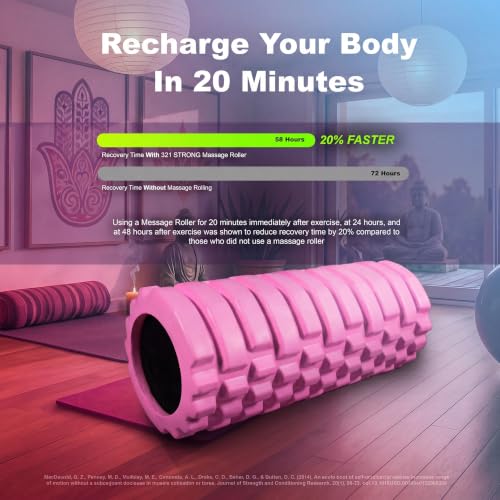 321 STRONG Patented 3-Zone Massage Roller, Medium Density for Exercise - color: Bubble Gum