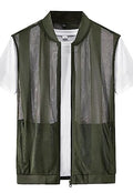 Flygo Men's Summer Casual Lightweight Breathable Mesh Cycling Travel Zip Vest - color: 02 Army Green, size: Large