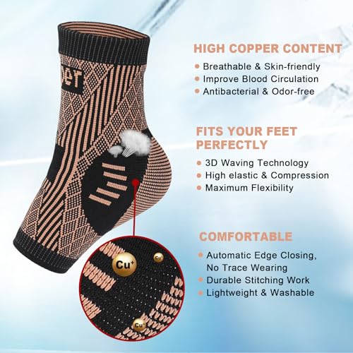 Ankle Brace, Copper-Infused Ankle Support Compression Socks, AnkleBraces for Men Women, Foot Support Wraps for Achilles Tendon Sprained Ankle Plantar Fasciitis - size: Medium