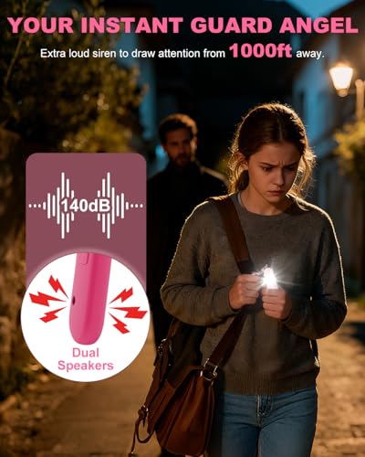 Personal Safety Alarm for Women - Waterproof Rechargeable Security Alarm - 140dB Extra Loud Siren with SOS Strobe Light - Self Defense Keychain for Women Girls Teens Seniors(Cherry) - color: Cherry