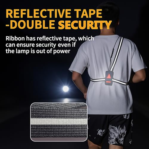 Aoresac LED Chest Front Light, Multi Lamp Red Warning USB Rechargeable Night Running Light Triangle Reflective Strap Back Light for Cyclists, Climbers, and Night Runners (7 Lamp)