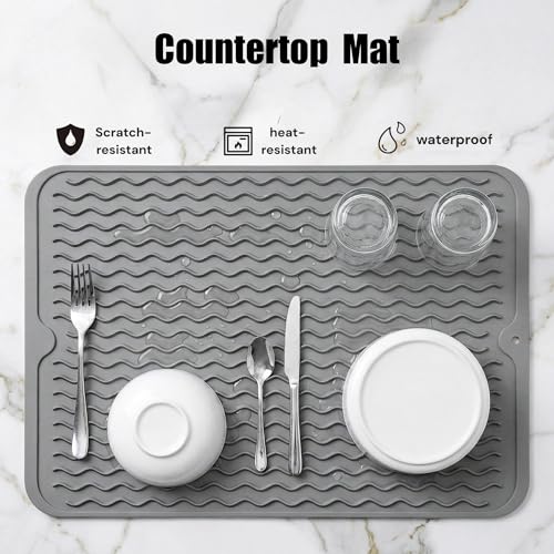 MicoYang Silicone Dish Drying Mat, Grey, 16"×12" - color: Gray, size: 16"L x 12"W