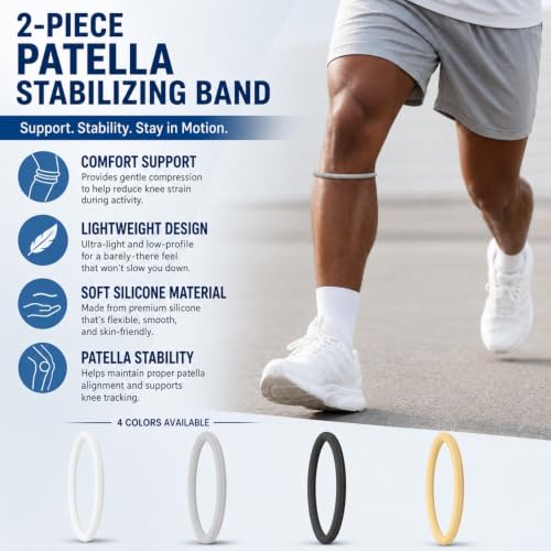 2 Pack Patellar Tendon Strap Lightweight Soft Knee Stabilizer with Silicone Pad for Running Basketball Tennis Football - color: khaki