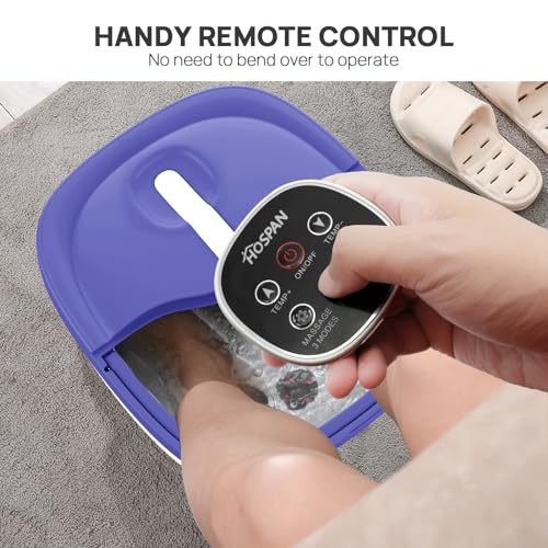 Collapsible Foot Spa Electric Rotary Massage with Heat, Bubble, Remote - color: Blue