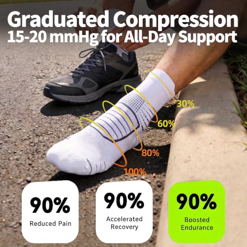 Ankle Compression Support Socks Men,15-20 mmhg,Size 10-13,3 Pairs - color: 3 White, size: Large