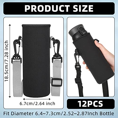 Sabary 12 Pcs Water Bottle Sleeve with Shoulder Strap 25oz Sublimation Water Bottle Holder Carrier Pouch Adjustable Sling Bag for Boys Girls(Black)