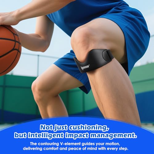 IPOW Silicone Patellar Tendon Support Strap Adjustable Non-Slip Patella Band Support Knee Brace for Hiking, Running, Jumpers Knee, Tendonitis, Basketball, Squats - color: black blue