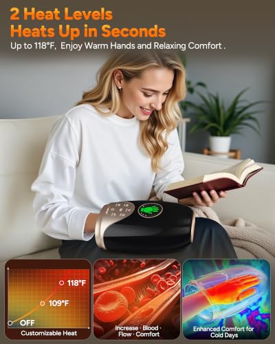 Cordless Hand Massager with Heat and Compression, Finger Stretch
