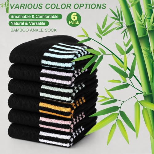 6 Pairs Thin Breathable Bamboo Ankle Socks for Women - color: 6 Black, size: Medium