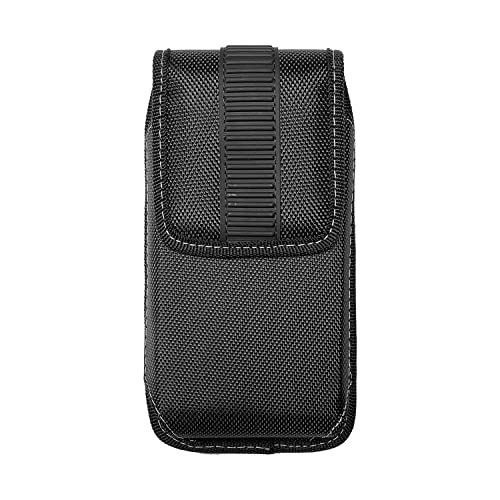 Nylon Cellphone Holster for iPhone SE (2020/2022), 11 Pro, XS/X, 8/7/6S/6, Alcatel Insight, LG Aristo 2, Galaxy S10e - Vertical Case Canvas Waist Carrying Pouch with Belt Clip/Loops, Black - size: Small