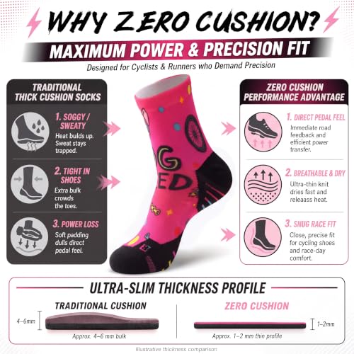 NIcool Cycling Socks For Men, 1/3 Pairs Bright Seamless Compression Running Crew Socks Youth Cushioned Tennis Quarter Socks - color: 1 Pair Hot Pink/Bike Print