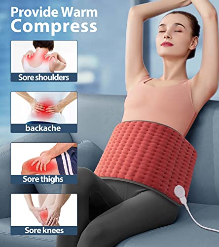 VALGELUIK Heating Pad for Back Pain Relief, 12"x24" Electric Heat Pad Gifts - color: Dusty Rose Red, size: 12 Inch x 24 Inch
