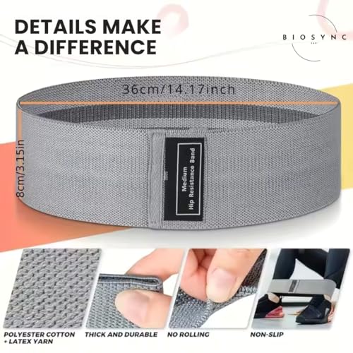 Fabric Booty Bands | Exercise Band for Legs and Butt | Fabric Resistance | Hip Resistance Bands with Workout Guide and Carry | Strength | Rehab | BioSync360 |