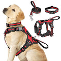 WINSEE Pet Harness Collar and Leash Set, All-in-one Reflective Dog Harness No Pull with Adjustable Buckles for Puppies, Small, Medium, Large, and Extra-Large Dogs (Large, Red) - color: Red, size: Large