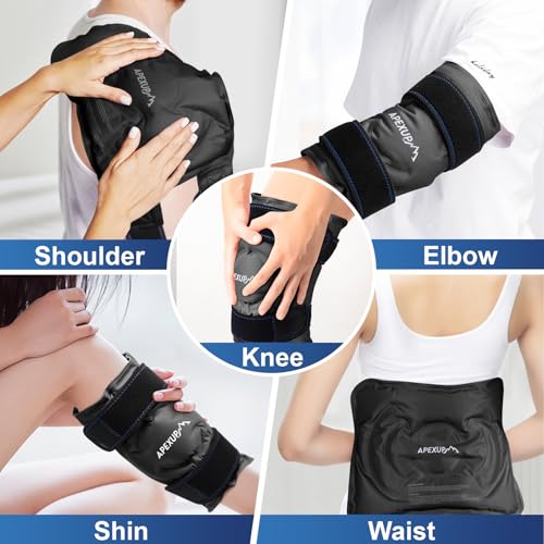 APEXUP Ice Pack for Knee Pain Relief, Large Reusable Wrap After Surgery, Flexible Gel Cold Pack for Injuries, Pain Relief for Back, Shoulder, Elbow, Ankle and Leg (Black, XXL, 1PK) - size: 2X-Large-1PK, style: Black