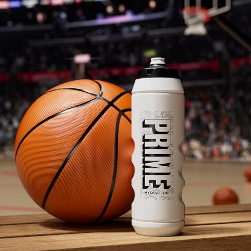 PRIME 32 oz White Graffiti Squeeze Sports Water Bottle, BPA Free, Dishwasher Safe, Easy-Grip Ergonomic Leakproof Design, Fast Hydration for Gym, Cycling, Running - color: White