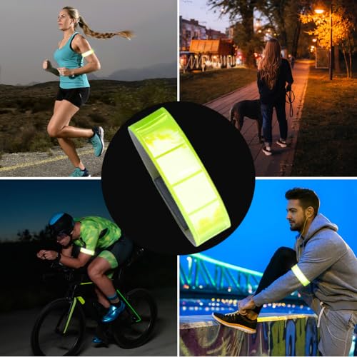 GORGECRAFT 6Pcs Reflective Wrist Straps Arm Bands Green Yellow PVC High Visibility Adjustable Armband Ankle Leg Runners Gear Reflector Tape Wristbands for Clothing Night Running Cycling Walking
