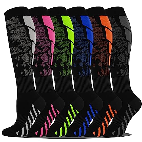 Compression Socks for Women&Men 20-30mmHg Graduated Knee High Stocking - color: 06-6 Pairs Multi Stripe 02, size: Small-Medium