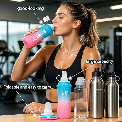 Soft Foldable Water Bottle, Gradient Blue and Pink - color: yellow blue