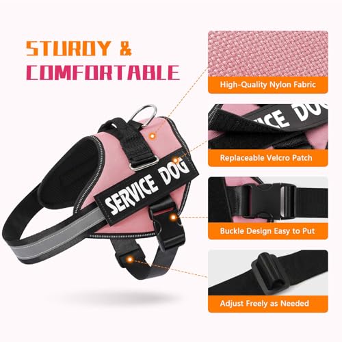 MUMUPET Service Dog Vest, No Pull & Reflective Dog Harness, Pink, XS - color: Pink, size: X-Small