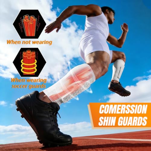 XZQTIVE Soccer Shin Guards Shin Defender for Kids Youth Adult, Ski Shin Guard Calf Compression Sleeve with Honeycomb Shin Pads - color: white, size: XX-Small