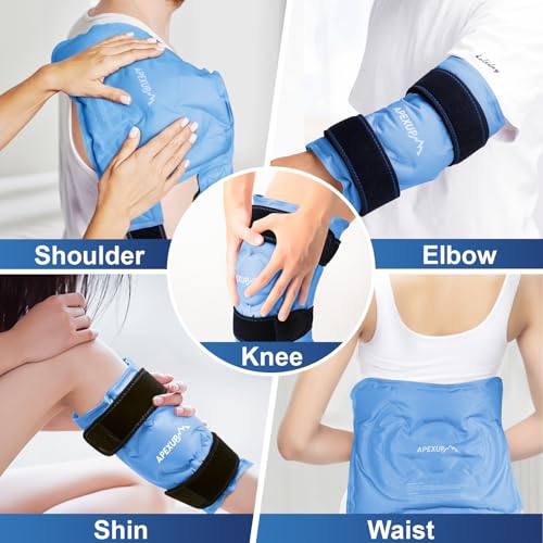APEXUP Ice Pack for Knee Pain Relief, Large Reusable Wrap After Surgery, Flexible Gel Cold Pack for Injuries, Pain Relief for Back, Shoulder, Elbow, Ankle and Leg (Blue, L, 1PK) - size: Large-1PK, style: Blue