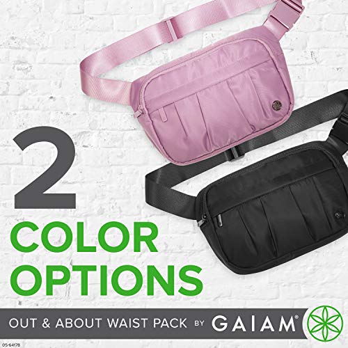 Gaiam Fanny Pack Running Belt Bag - Out & About Waist Pack Cell Phone Holder Exercise Gym Slim Zipper Workout Pouch Jogging Bag, Multi Pocket, Adjustable, Walking, Runner Accessories Women