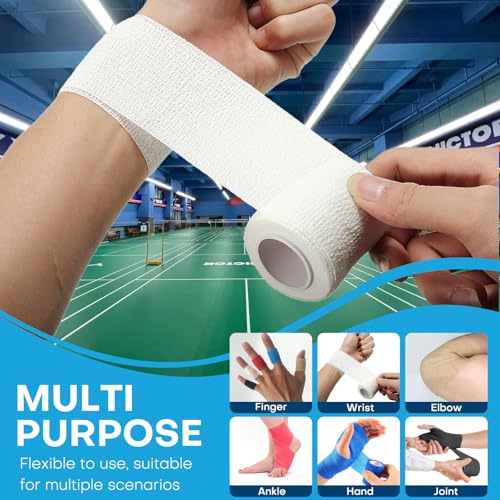 Cohesive Bandage Wrap 2 Inch x 5 Yards, 12 Pack Skin Color Self Adhesive Athletic Tape for Medical First Aid, Injury Recovery & Sports Wraps - color: Skin